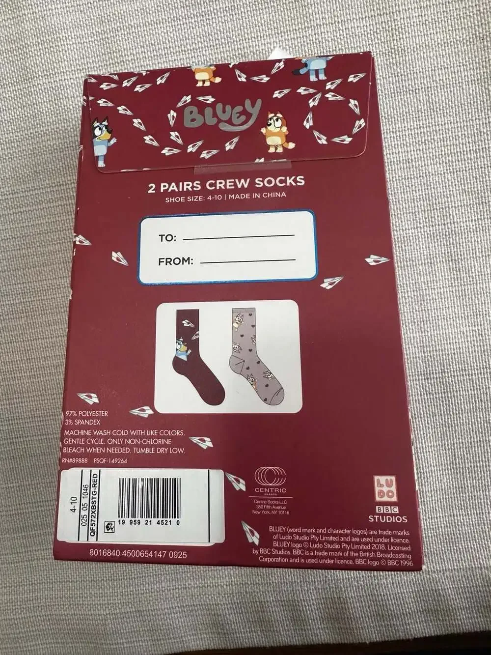Bluey Valentine's Day 2-Pairs Crew Socks Gift Set Size 4-10